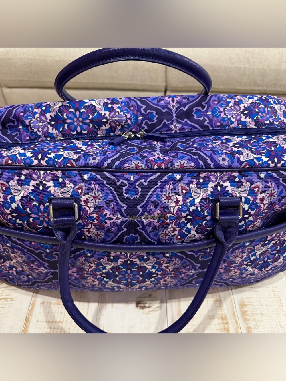 Vera Bradley Iconic Lay Flat Weekender Purple Medallion Travel Duffel Carry On - Picture 6 of 11